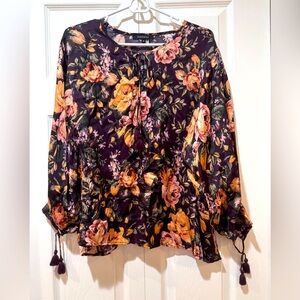Olivaceous Floral Blouse - Purple and Orange. Size Medium. NWT.